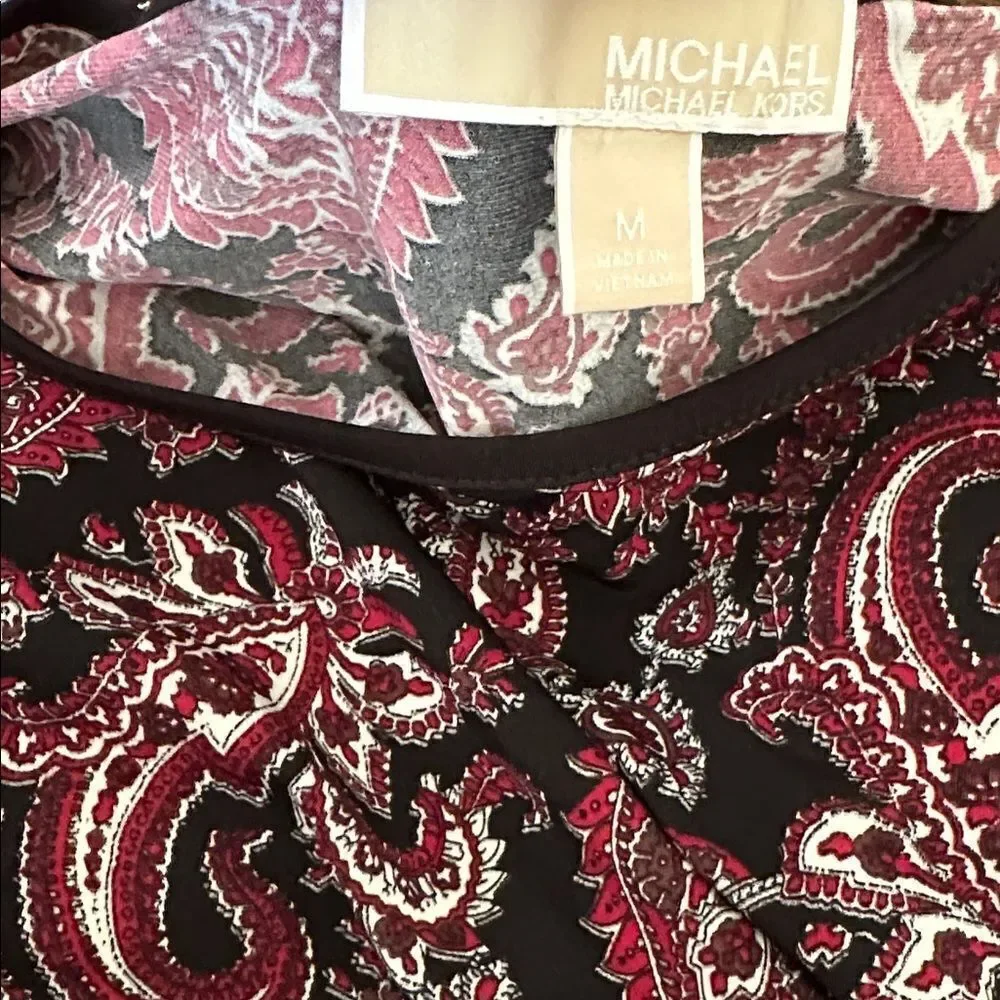 Michael Kors | Red Paisley Print 3/4 Bell sleeve A Line Dress | M